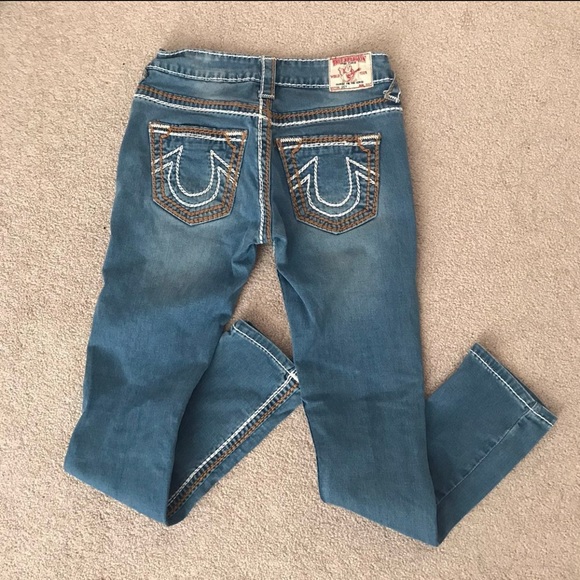 True Religion Joey Jeans 27 Skinny White and Orange Stitching - Picture 2 of 10